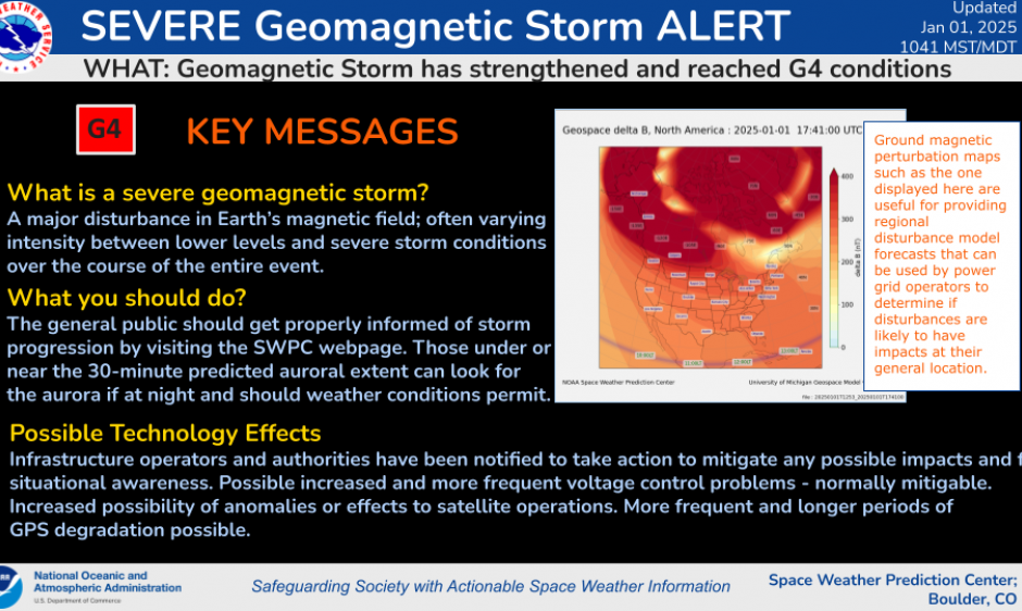 G4 (Severe) Geomagnetic Storm Alert Threshold Reached at 1241 ET | NOAA ...