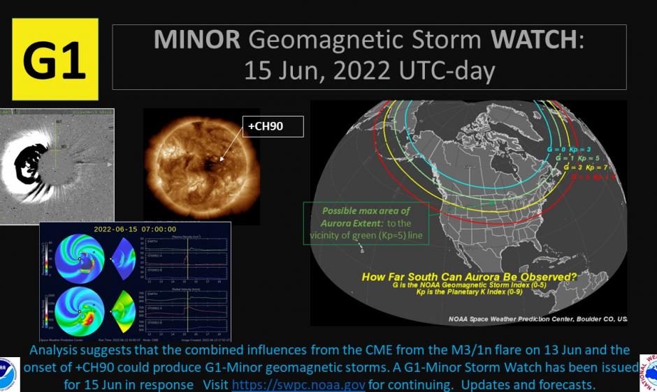 G1 Watch issued for 15 Jun, CME in Lasco COR2, SUVI 193 image, latest CME Enlil run